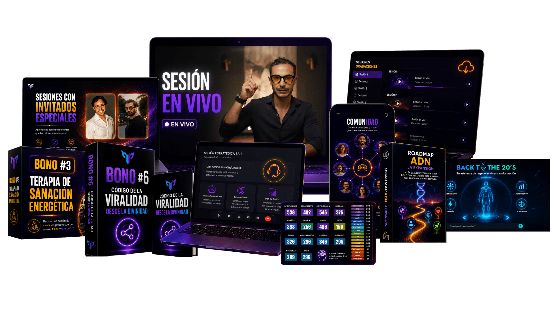 Compilación de mockups de bonos y sesiones